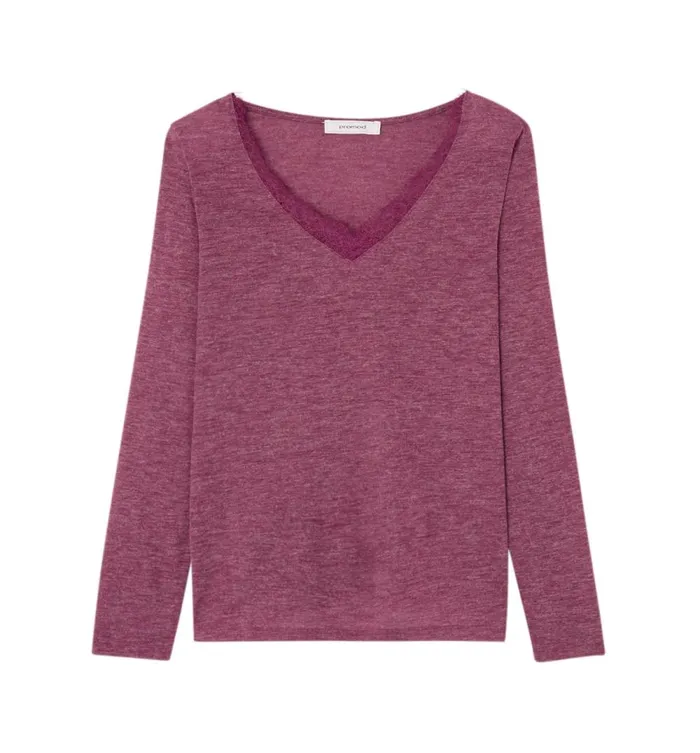 Women Lace Detail Top 8211 Raspberry Red Promod Tops Women Lace Detail Top 8211 Raspberry Red Promod Tops