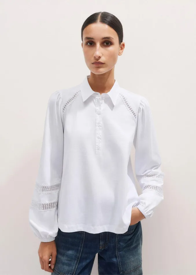 Women Lace Trim Swing Top Fresh White MEEM