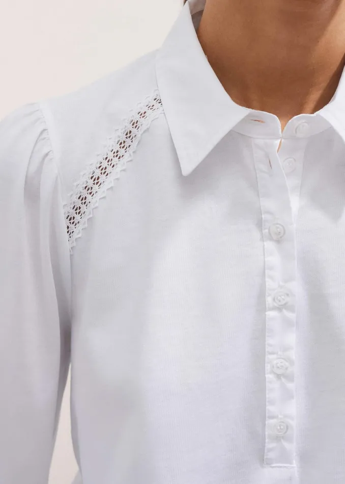 Women Lace Trim Swing Top Fresh White MEEM