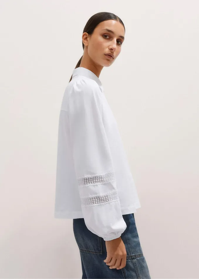 Women Lace Trim Swing Top Fresh White MEEM