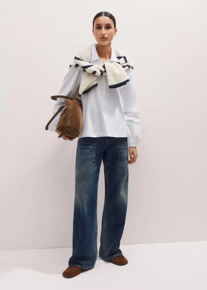 Women Lace Trim Swing Top Fresh White MEEM