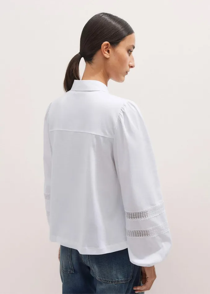 Women Lace Trim Swing Top Fresh White MEEM