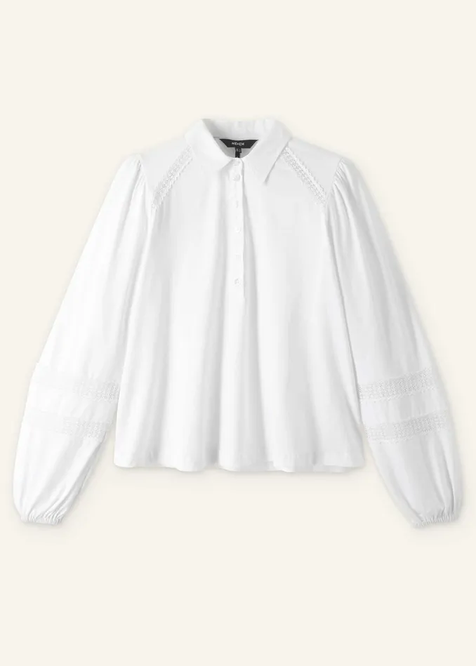 Women Lace Trim Swing Top Fresh White MEEM