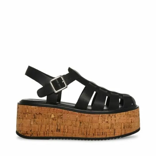 Women LAZLO BLACK LEATHER Black Leather Steve Madden Sandals