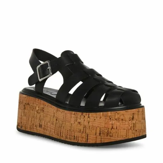Women LAZLO BLACK LEATHER Black Leather Steve Madden Sandals