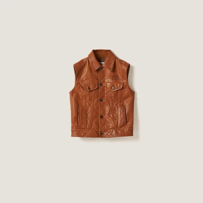 Women Leather Miu Miu Nappa Leather Vest Caramel