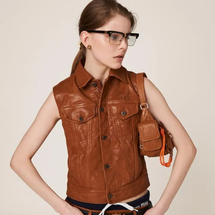 Women Leather Miu Miu Nappa Leather Vest Caramel Women Leather Miu Miu Nappa Leather Vest Caramel