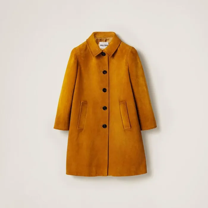 Women Leather Miu Miu Suede Coat Whiskey
