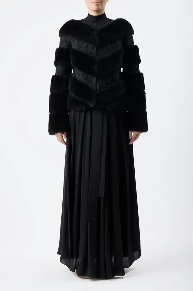Women Leathers Gabriela Hearst Carys Embroidered Jacket In Black Suede With Shearling