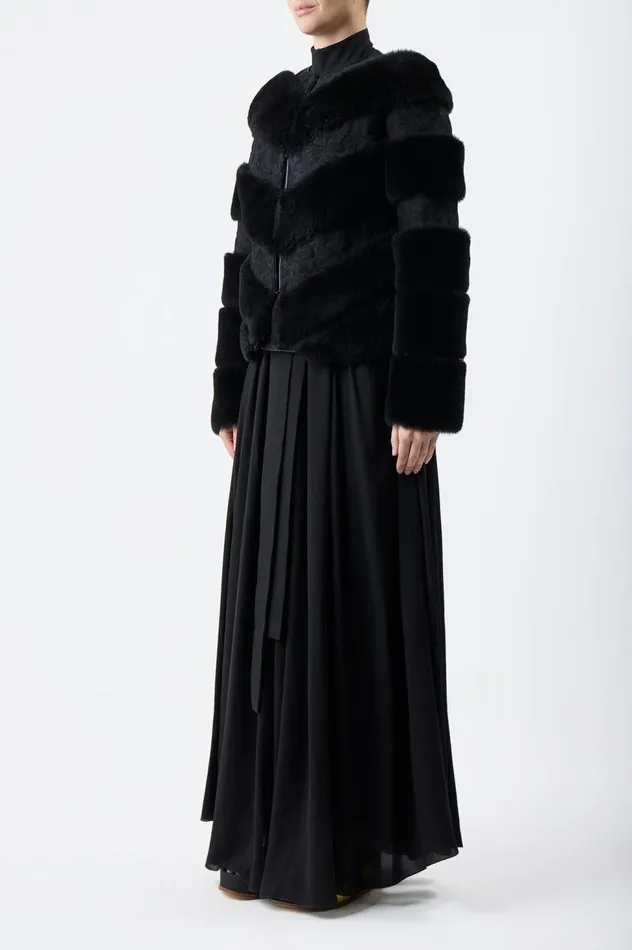 Women Leathers Gabriela Hearst Carys Embroidered Jacket In Black Suede With Shearling