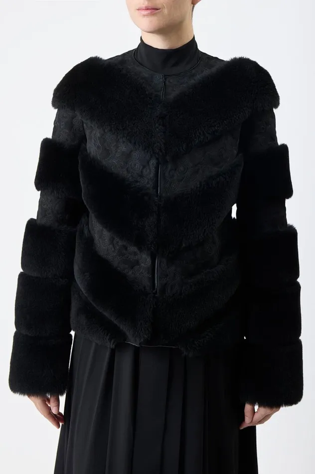 Women Leathers Gabriela Hearst Carys Embroidered Jacket In Black Suede With Shearling