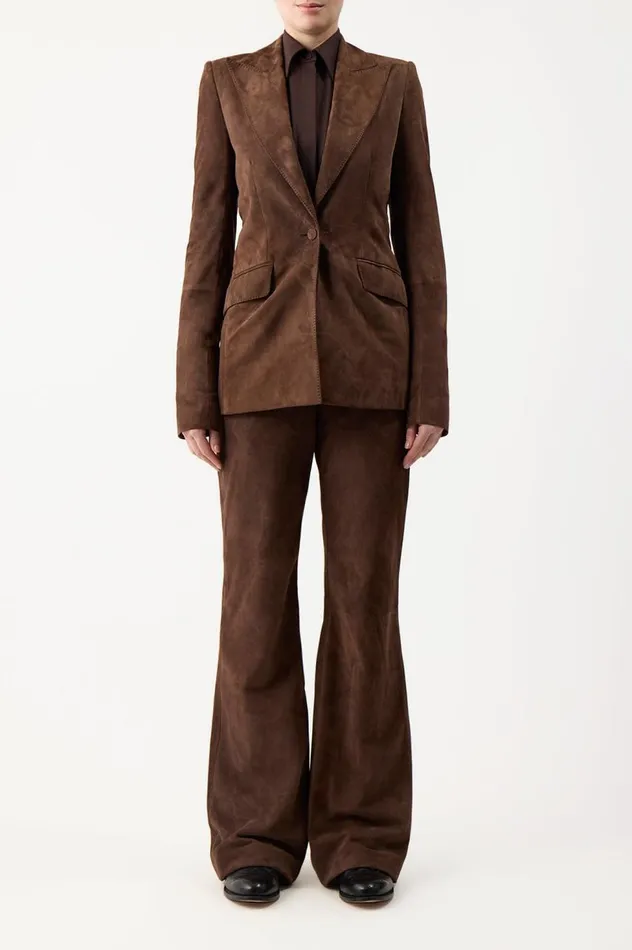 Women Leathers Gabriela Hearst Leiva Blazer In Chocolate Suede