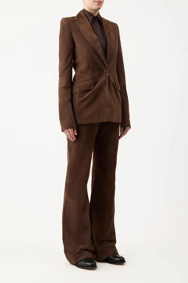 Women Leathers Gabriela Hearst Leiva Blazer In Chocolate Suede