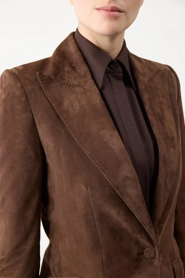 Women Leathers Gabriela Hearst Leiva Blazer In Chocolate Suede