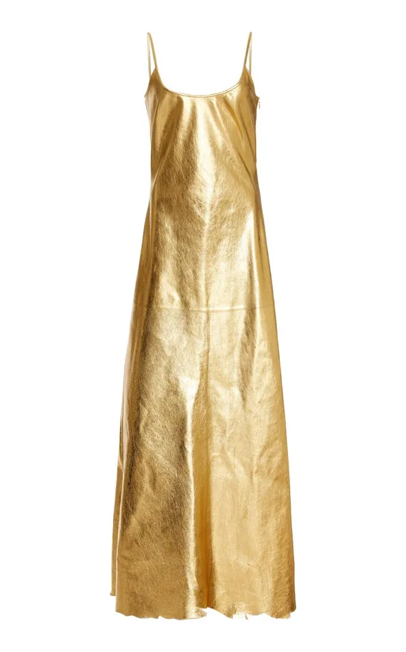 Women Leathers Gabriela Hearst Teles Dress In Gold Metallic Nappa Leather