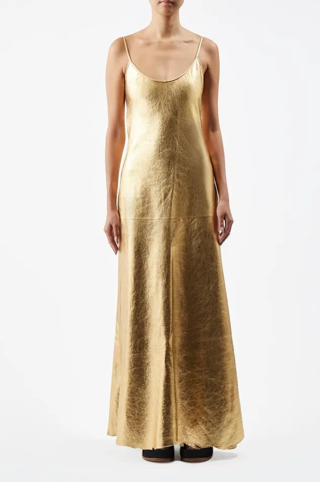 Women Leathers Gabriela Hearst Teles Dress In Gold Metallic Nappa Leather