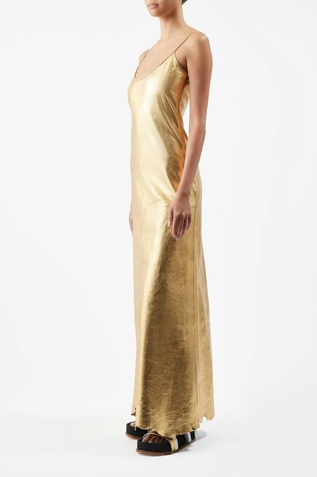 Women Leathers Gabriela Hearst Teles Dress In Gold Metallic Nappa Leather