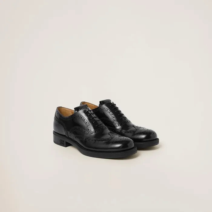 Women Loafers And LaceUps Miu Miu Church039s X Miu Miu Brushed Leather Oxford Brogue Shoes Black
