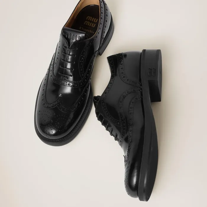 Women Loafers And LaceUps Miu Miu Church039s X Miu Miu Brushed Leather Oxford Brogue Shoes Black Women Loafers And LaceUps Miu Miu Church039s X Miu Miu Brushed Leather Oxford Brogue Shoes Black