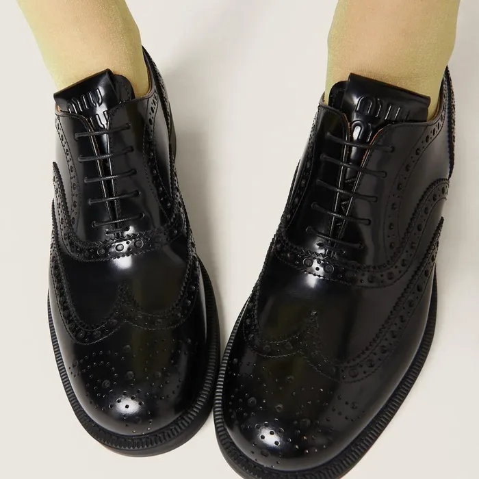 Women Loafers And LaceUps Miu Miu Church039s X Miu Miu Brushed Leather Oxford Brogue Shoes Black Women Loafers And LaceUps Miu Miu Church039s X Miu Miu Brushed Leather Oxford Brogue Shoes Black