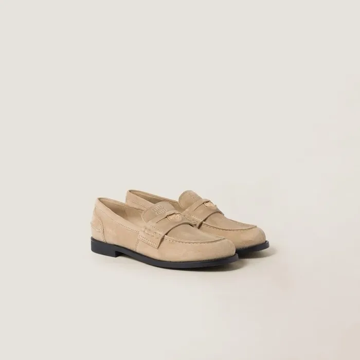 Women Loafers And LaceUps Miu Miu Faded Suede Loafers Ecru