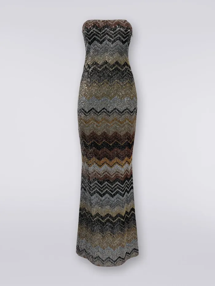 Women Long Dress In Viscose Blend Chevron With Sequins Multicoloured Missoni Dresses