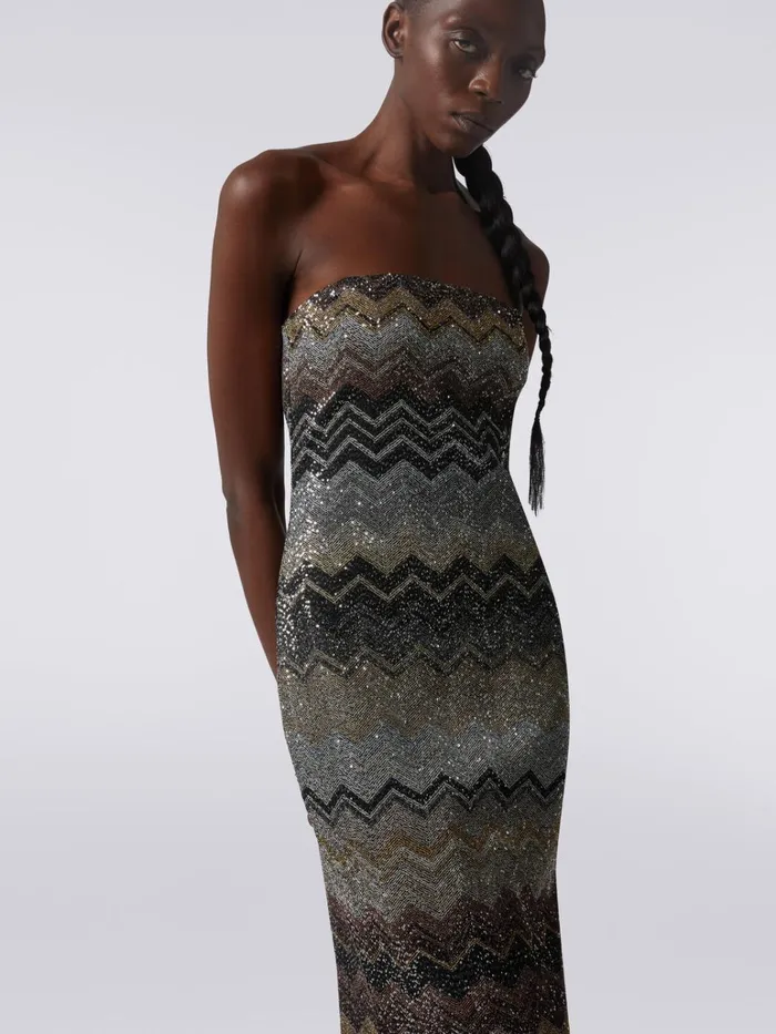 Women Long Dress In Viscose Blend Chevron With Sequins Multicoloured Missoni Dresses Women Long Dress In Viscose Blend Chevron With Sequins Multicoloured Missoni Dresses