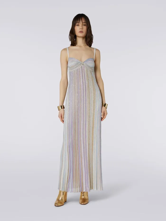 Women Long Dress With Bow Neckline And Sequins Multicoloured Missoni Dresses