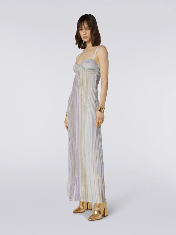 Women Long Dress With Bow Neckline And Sequins Multicoloured Missoni Dresses