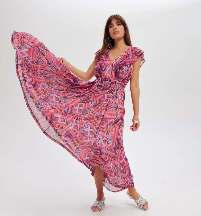 Women Long Dress With Glitz 8211 Multicolour Print Promod Dresses