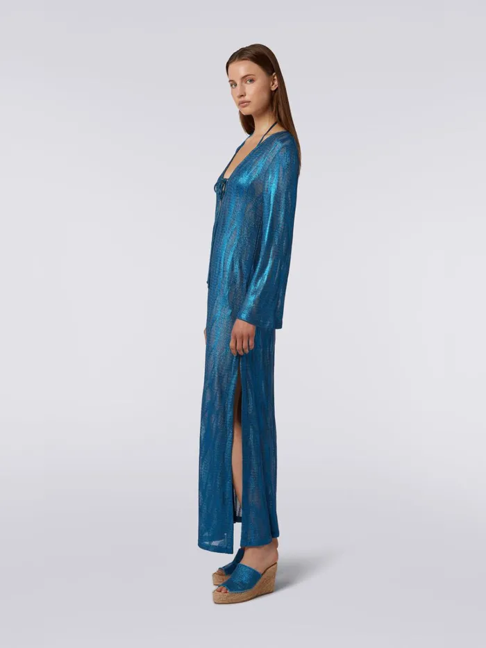 Women Long Jacquard Viscose Kaftan Cover Up With Ties Blue Missoni Beachwear Women Long Jacquard Viscose Kaftan Cover Up With Ties Blue Missoni Beachwear