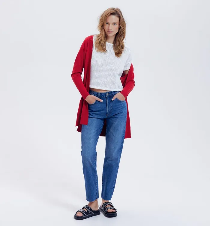 Women Long Lightweight Cardigan 8211 Red Promod Jumpers And Cardigans Women Long Lightweight Cardigan 8211 Red Promod Jumpers And Cardigans