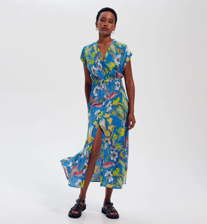 Women Long Patterned Dress 8211 Blue Print Promod Dresses