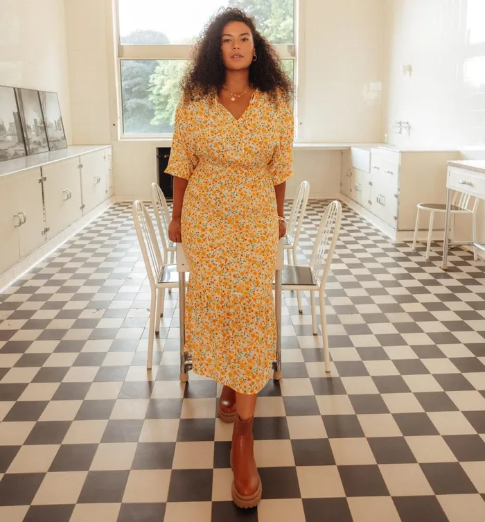 Women Long Patterned Dress 8211 Ecru Print Promod Dresses