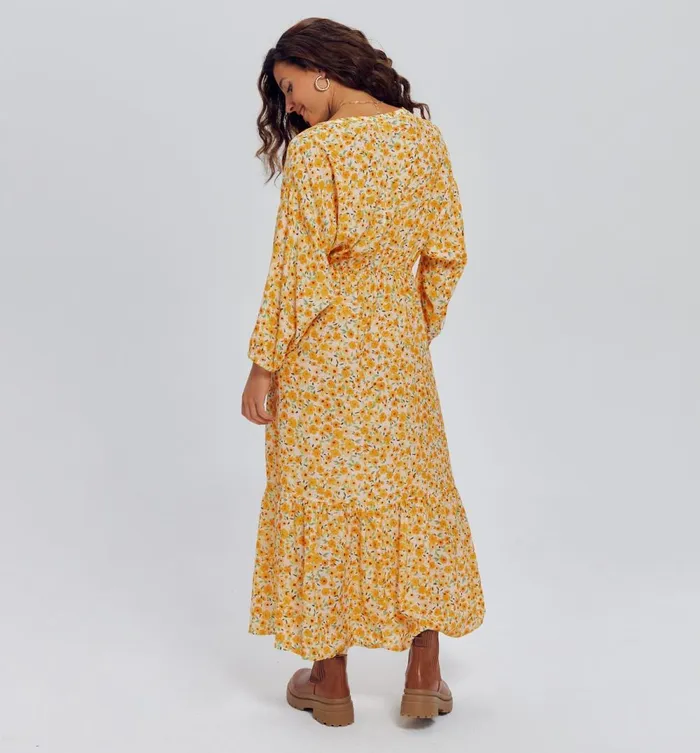 Women Long Patterned Dress 8211 Ecru Print Promod Dresses Women Long Patterned Dress 8211 Ecru Print Promod Dresses