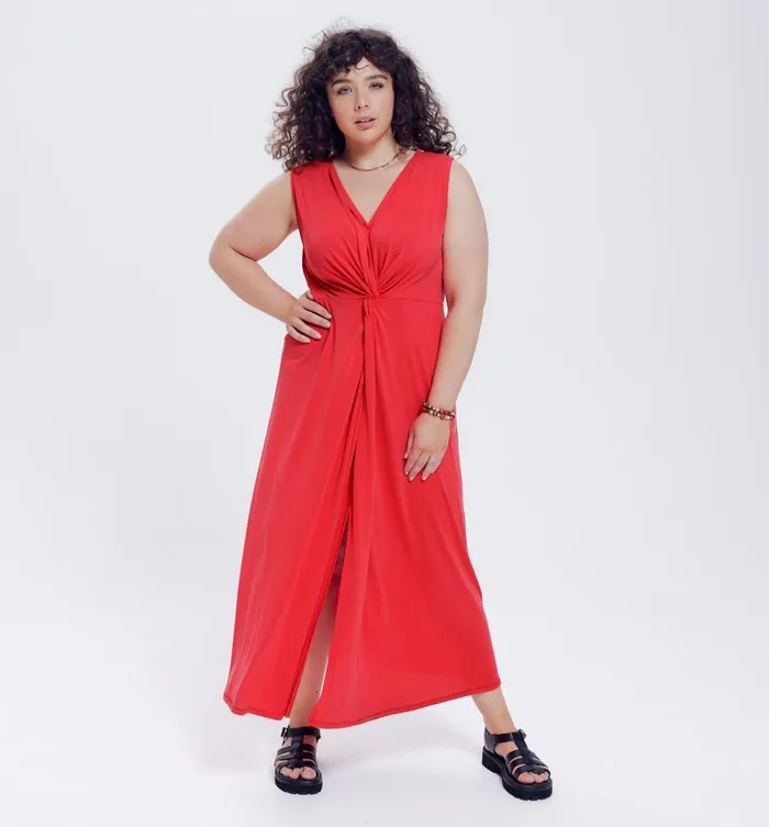 Women Long Plain Jersey Dress 8211 Cherry Red Promod Dresses