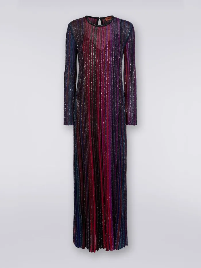 Women Long Pleated Viscose Lam Dress With Sequins Multicoloured Missoni Dresses