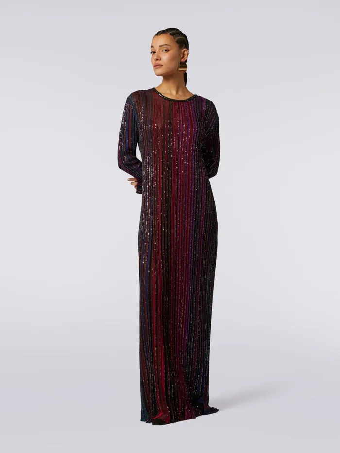 Women Long Pleated Viscose Lam Dress With Sequins Multicoloured Missoni Dresses Women Long Pleated Viscose Lam Dress With Sequins Multicoloured Missoni Dresses