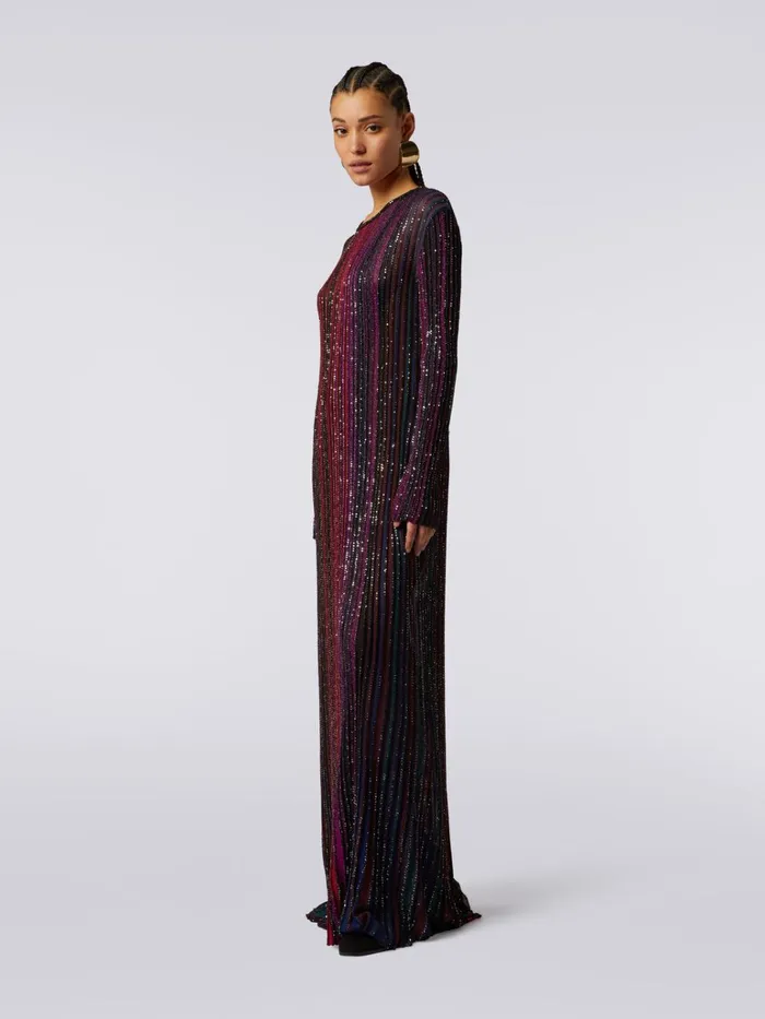 Women Long Pleated Viscose Lam Dress With Sequins Multicoloured Missoni Dresses Women Long Pleated Viscose Lam Dress With Sequins Multicoloured Missoni Dresses