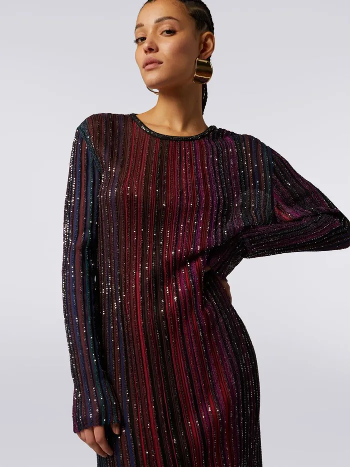 Women Long Pleated Viscose Lam Dress With Sequins Multicoloured Missoni Dresses Women Long Pleated Viscose Lam Dress With Sequins Multicoloured Missoni Dresses