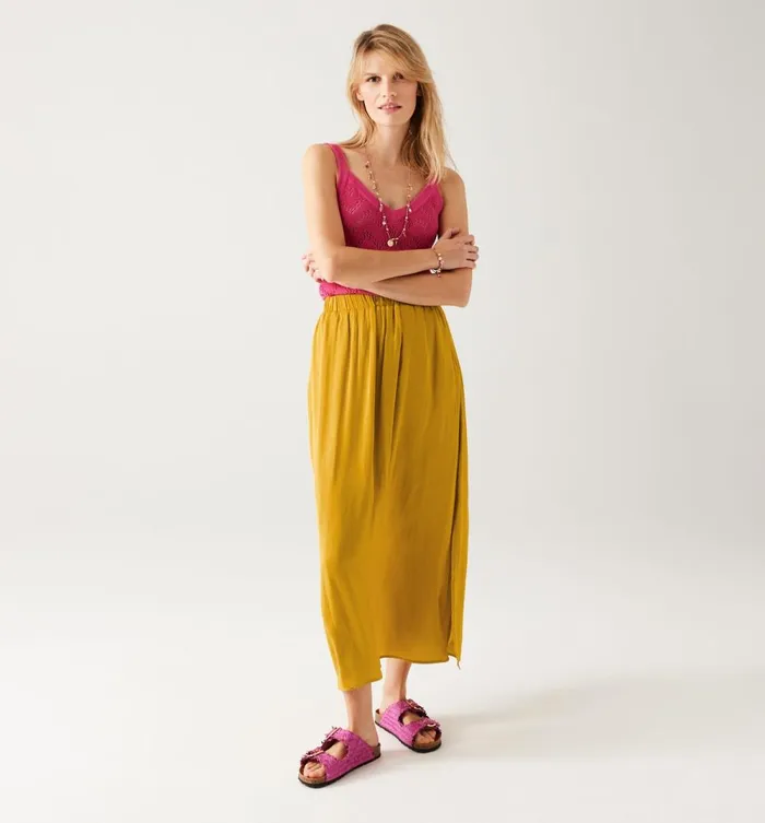 Women Long Sheen Skirt 8211 Ochre Promod Skirts