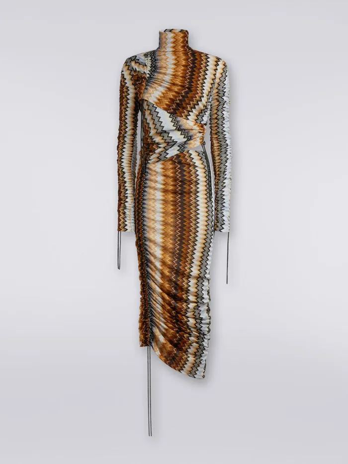 Women Long Viscose Chevron Dress With High Neck And Side Drape Multicoloured Missoni Dresses Women Long Viscose Chevron Dress With High Neck And Side Drape Multicoloured Missoni Dresses