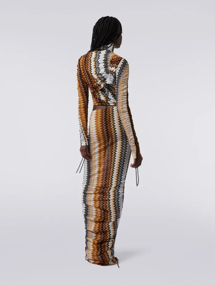 Women Long Viscose Chevron Dress With High Neck And Side Drape Multicoloured Missoni Dresses Women Long Viscose Chevron Dress With High Neck And Side Drape Multicoloured Missoni Dresses