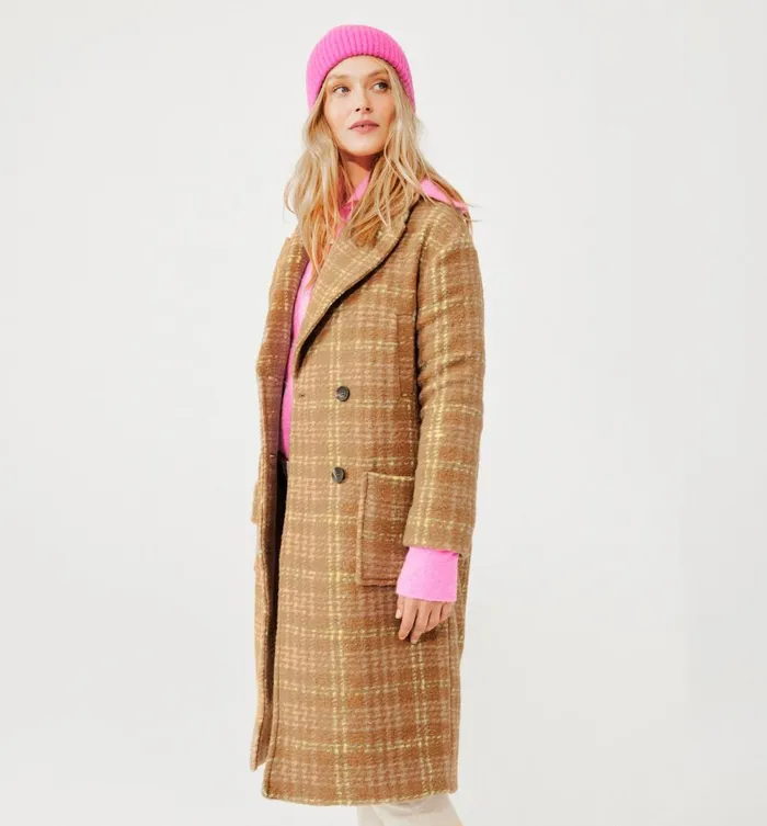 Women Long WoolBlend Coat 8211 Multicolour Checks Promod Coats