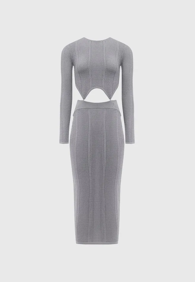 Women Manire De Voir 2In1 Long Sleeve Knitted Midaxi Dress Grey