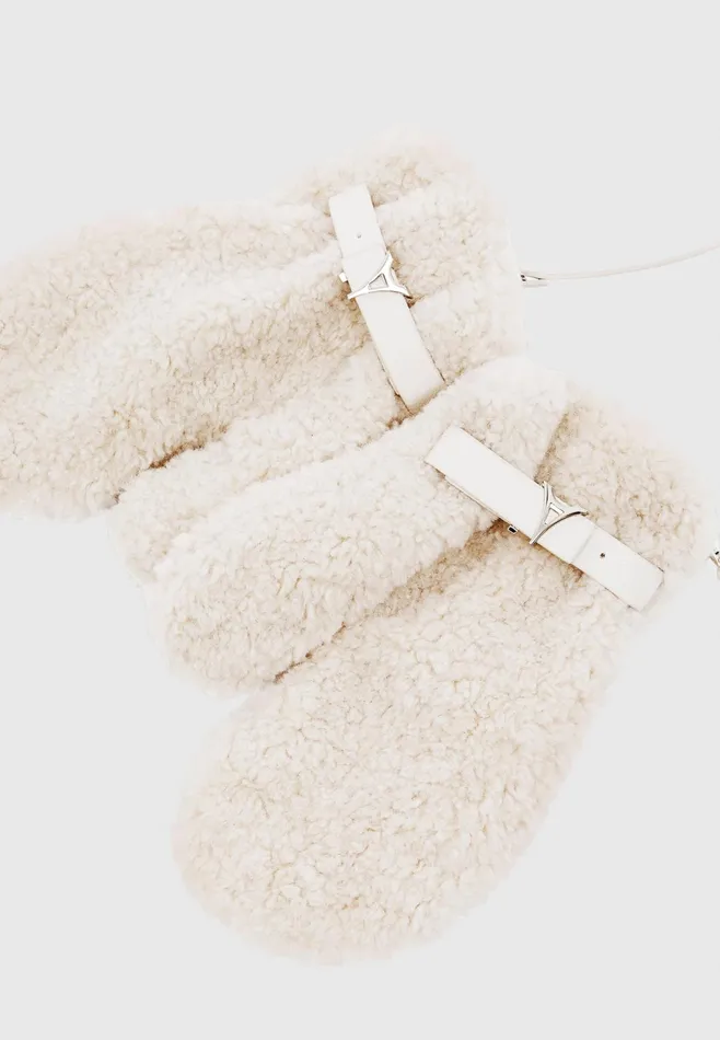 Women Manire De Voir Eiffel Plush Mittens Beige