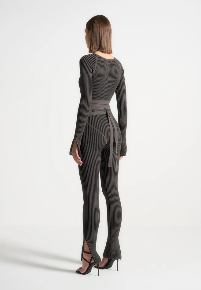 Women Manire De Voir Knitted Two Tone Jumpsuit With Belt Greyblack