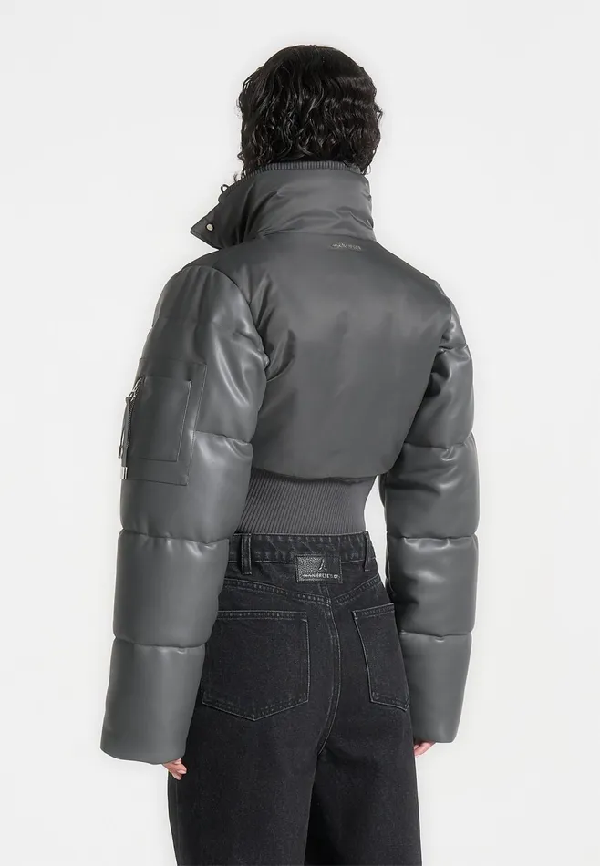 Women Manire De Voir Leather And Nylon Layered Puffer Jacket Grey
