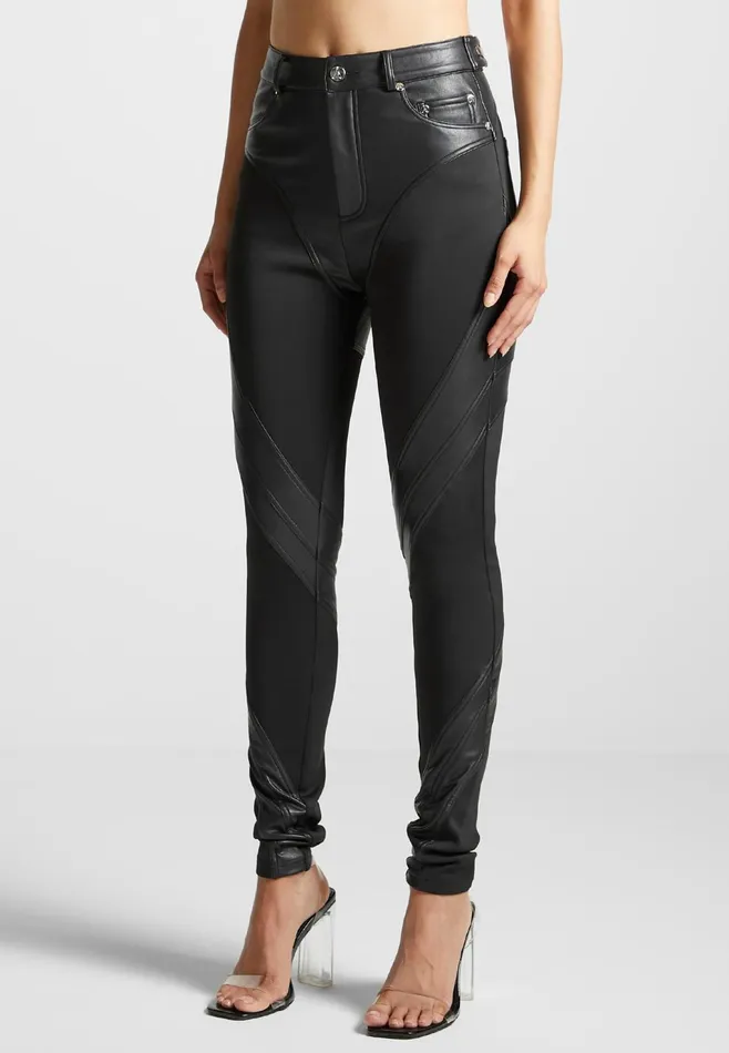 Women Manire De Voir Leather Contour Leggings Black