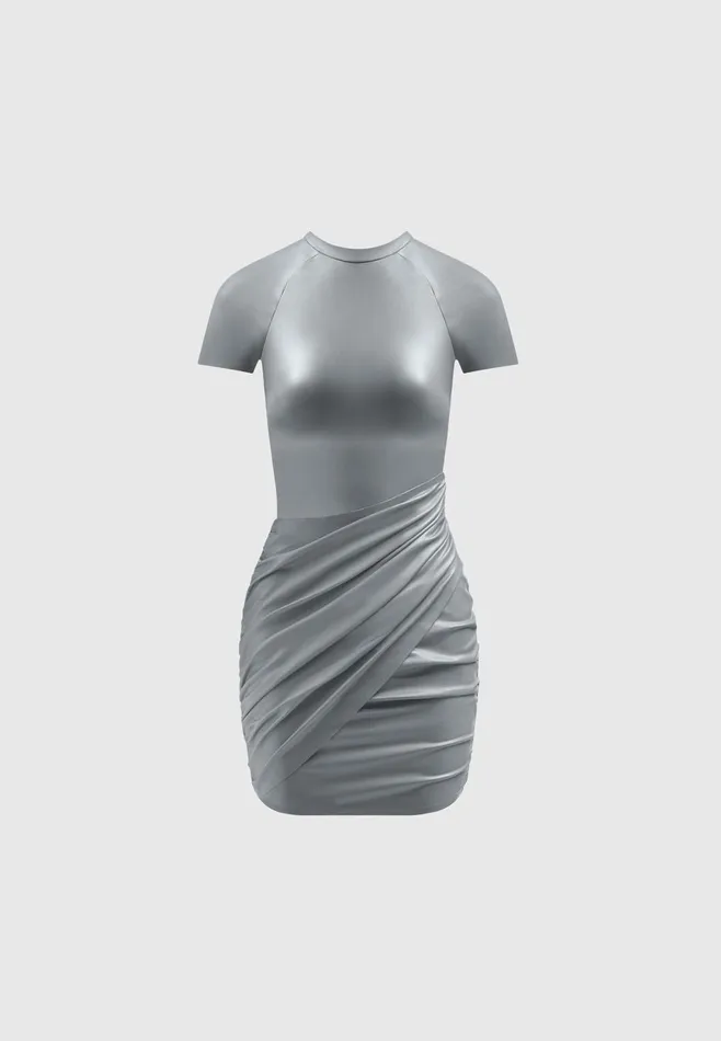 Women Manire De Voir Leather Gathered Dress Grey